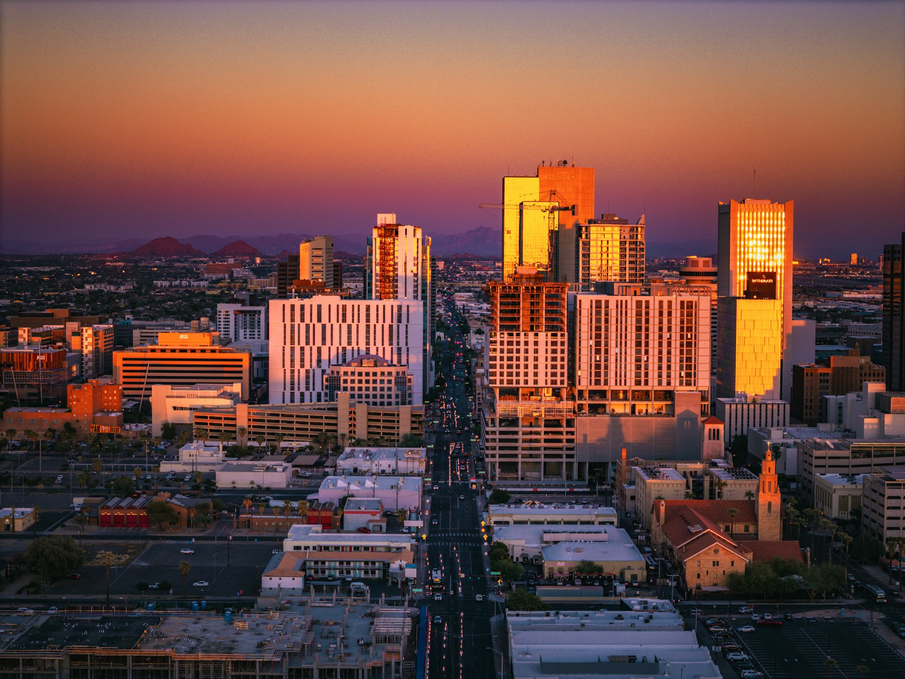 Downtown Phoenix skyline with desert mountains beyond